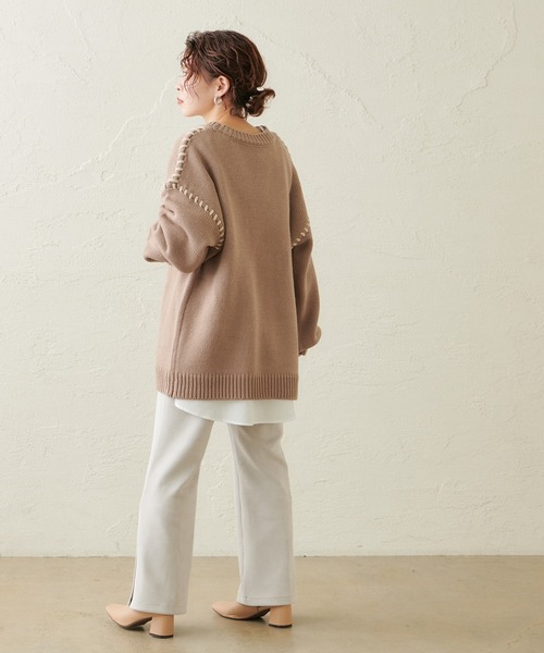 natural couture（ナチュラルクチュール）の「【WEB限定カラー有り】ハンドステッチアクセントニット（ニット/セーター・レディース・アイボリー/モカ/カーキ/ラベンダー・FREE）」の10枚目の写真