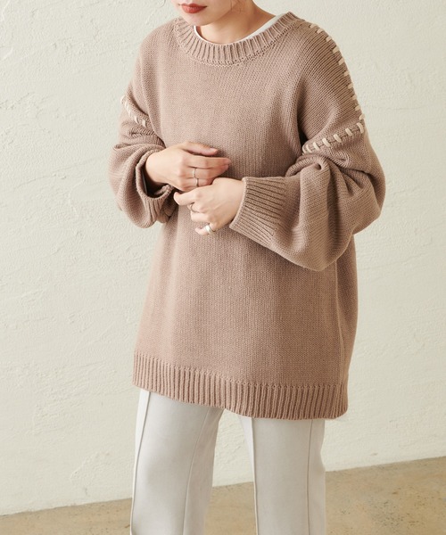 natural couture（ナチュラルクチュール）の「【WEB限定カラー有り】ハンドステッチアクセントニット（ニット/セーター・レディース・アイボリー/モカ/カーキ/ラベンダー・FREE）」の22枚目の写真