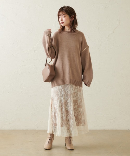 natural couture（ナチュラルクチュール）の「【WEB限定カラー有り】ハンドステッチアクセントニット（ニット/セーター・レディース・アイボリー/モカ/カーキ/ラベンダー・FREE）」の19枚目の写真