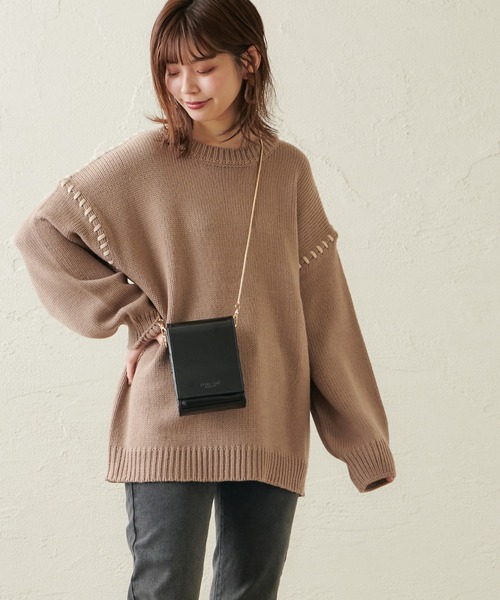 natural couture（ナチュラルクチュール）の「【WEB限定カラー有り】ハンドステッチアクセントニット（ニット/セーター・レディース・アイボリー/モカ/カーキ/ラベンダー・FREE）」の7枚目の写真