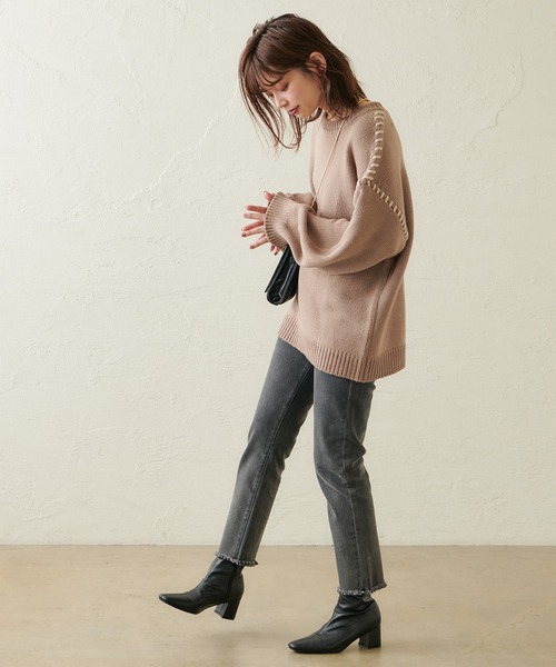 natural couture（ナチュラルクチュール）の「【WEB限定カラー有り】ハンドステッチアクセントニット（ニット/セーター・レディース・アイボリー/モカ/カーキ/ラベンダー・FREE）」の15枚目の写真