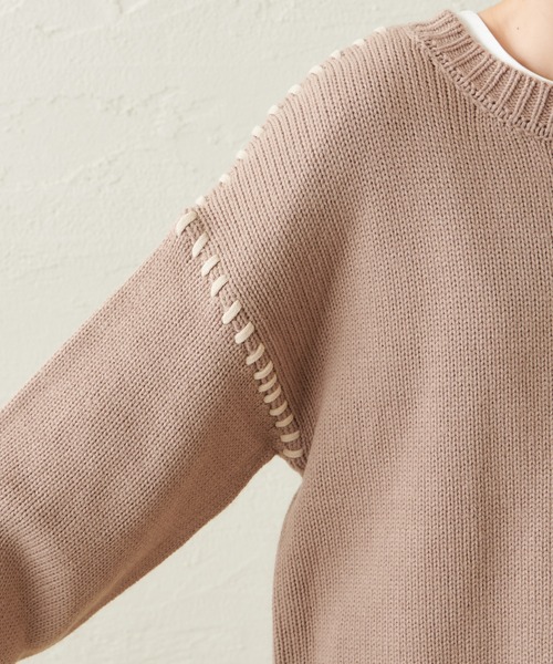 natural couture（ナチュラルクチュール）の「【WEB限定カラー有り】ハンドステッチアクセントニット（ニット/セーター・レディース・アイボリー/モカ/カーキ/ラベンダー・FREE）」の12枚目の写真
