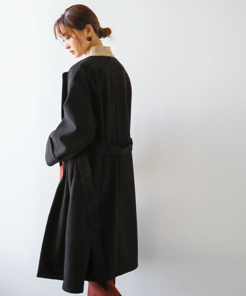 Fashion Letter（ファッションレター）の「ノーカラー オーバーロングコート（チェスターコート・レディース・アイボリー/ブラック/グレイッシュベージュ/モカ/ベージュ/グレイッシュブルー/ミント・M/L）」の18枚目の写真