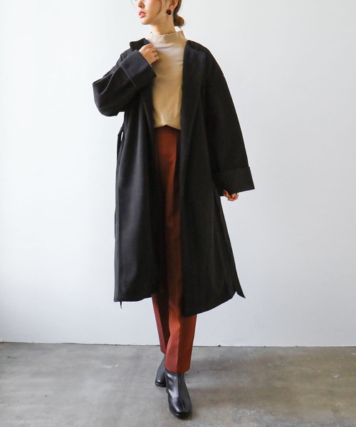 Fashion Letter（ファッションレター）の「ノーカラー オーバーロングコート（チェスターコート・レディース・アイボリー/ブラック/グレイッシュベージュ/モカ/ベージュ/グレイッシュブルー/ミント・M/L）」の15枚目の写真