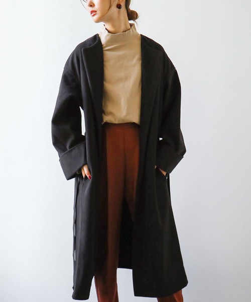 Fashion Letter（ファッションレター）の「ノーカラー オーバーロングコート（チェスターコート・レディース・アイボリー/ブラック/グレイッシュベージュ/モカ/ベージュ/グレイッシュブルー/ミント・M/L）」の16枚目の写真