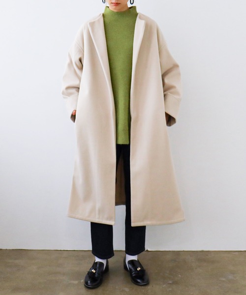 Fashion Letter（ファッションレター）の「ノーカラー オーバーロングコート（チェスターコート・レディース・アイボリー/ブラック/グレイッシュベージュ/モカ/ベージュ/グレイッシュブルー/ミント・M/L）」の22枚目の写真