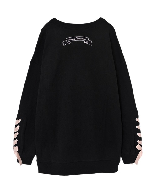 れもん◆デニーローズらしい可愛いデザインの黒コットンスウェットTOPS！S Honey Cinnamon（ハニーシナモン）の「レースアップハニー
