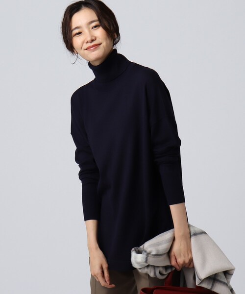 L 洗える ポンチョ風タートルニット