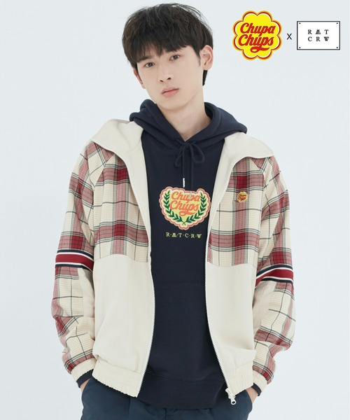 ROMANTIC CROWN（ロマンティッククラウン）の「【CHUPA CHUPS × ROMANTIC CROWN】CHECK JUMPER / チュッパチャップス × ロマンティッククラウン チェック ジャンパー（ブルゾン・メンズ・ネイビー/オートミール・SMALL/MEDIUM/LARGE）」の2枚目の写真
