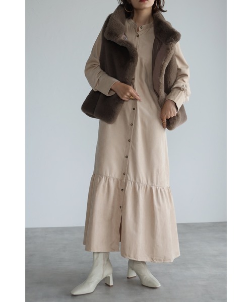 Bonjour Sagan（ボンジュールサガン）の「前後2way バンドカラーティアードワンピース（シャツワンピース・レディース・チャコールグレー/ブラック/ベージュ/ブラウン・FREE）」の4枚目の写真