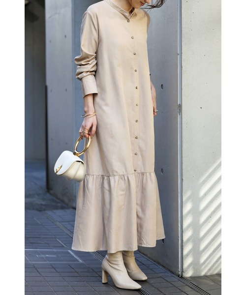 【最終】ゴーシュ　バンドカラーワンピース SHIPS ワンピース 「WEB限定」「手洗い可能」ドット / 花柄