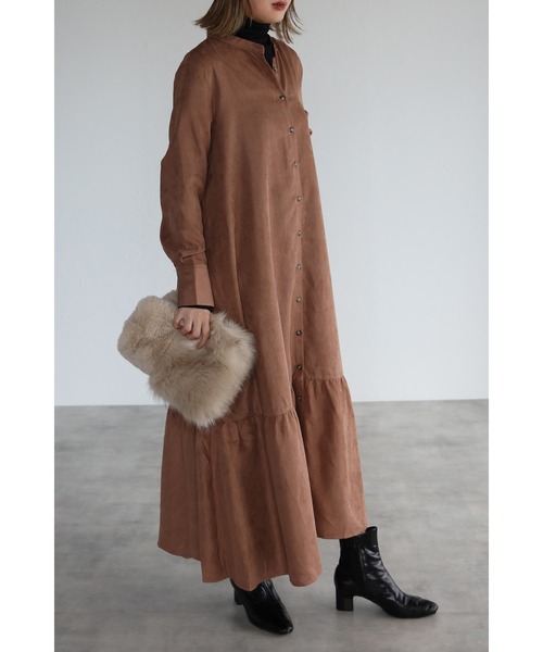 Bonjour Sagan（ボンジュールサガン）の「前後2way バンドカラーティアードワンピース（シャツワンピース・レディース・チャコールグレー/ブラック/ベージュ/ブラウン・FREE）」の7枚目の写真