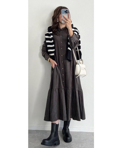 前後2way バンドカラーティアードワンピース（シャツワンピース
