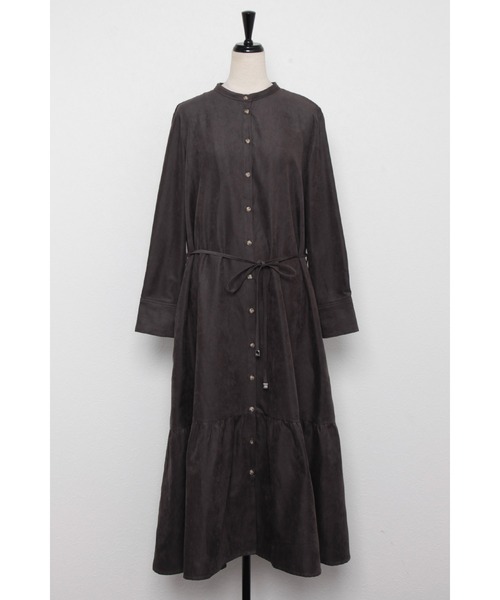 Bonjour Sagan（ボンジュールサガン）の「前後2way バンドカラーティアードワンピース（シャツワンピース・レディース・チャコールグレー/ブラック/ベージュ/ブラウン・FREE）」の14枚目の写真