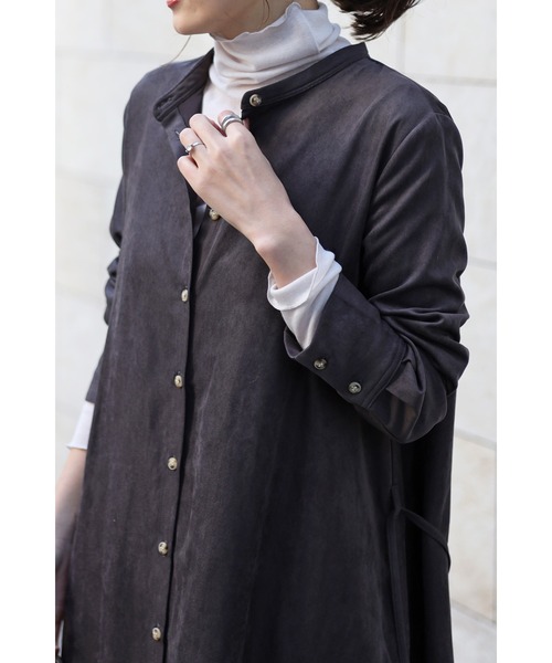 Bonjour Sagan（ボンジュールサガン）の「前後2way バンドカラーティアードワンピース（シャツワンピース・レディース・チャコールグレー/ブラック/ベージュ/ブラウン・FREE）」の17枚目の写真