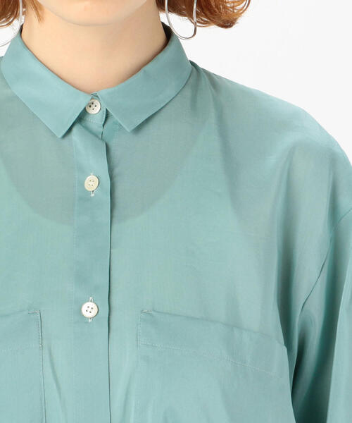 ☆BALLSEY パウダリーシルク ロングシャツワンピース ホワイト BALLSEY（ボールジィ）の「パウダリーシルク ロングシャツ