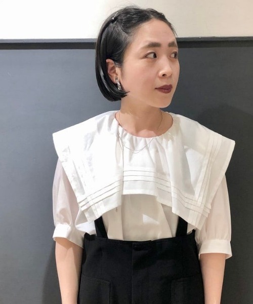 Ray BEAMS(レイビームス)の「MIYAO × Ray BEAMS / 別注 タックカラー ハーフスリーブ ブラウス(シャツ/ブラウス・レディース・ホワイト/ブラック・ONE SIZE)」の14枚目の写真