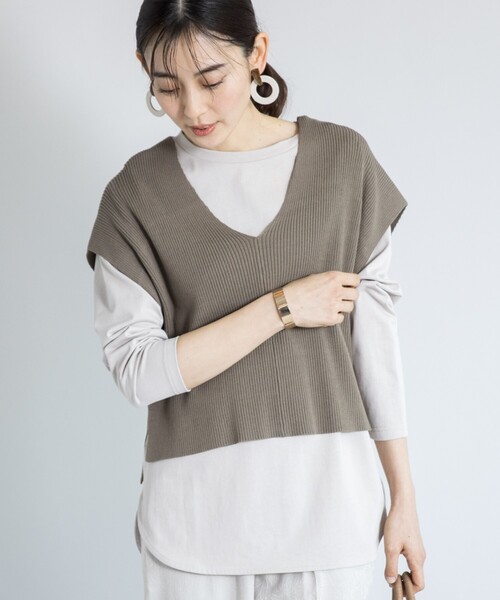 THE SHOP TK （ザ ショップ ティーケー ）の「◆ニットショートベスト（ベスト・レディース・ライトベージュ/オリーブ/ブラック・12/13）」の3枚目の写真