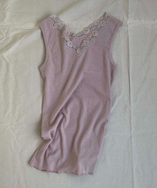 Doux archives（ドゥアルシーヴ）の「テレコレースキャミソール（キャミソール・レディース・グレイッシュベージュ/オフホワイト/ブラック/杢グレー・MEDIUM）」の4枚目の写真