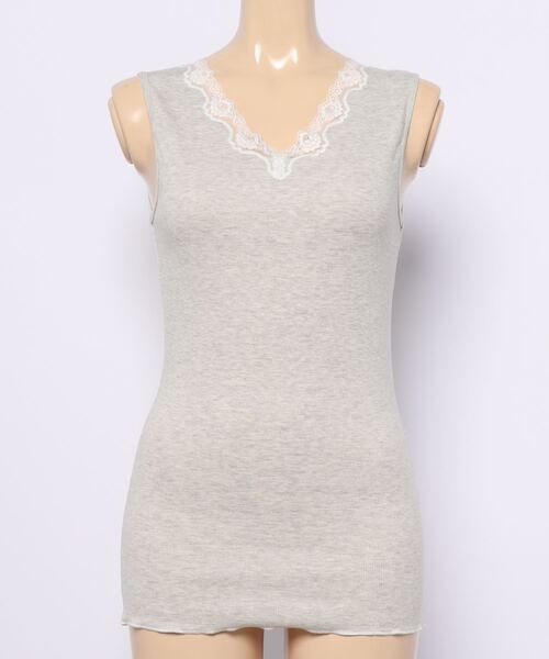 Doux archives（ドゥアルシーヴ）の「テレコレースキャミソール（キャミソール・レディース・グレイッシュベージュ/オフホワイト/ブラック/杢グレー・MEDIUM）」の7枚目の写真