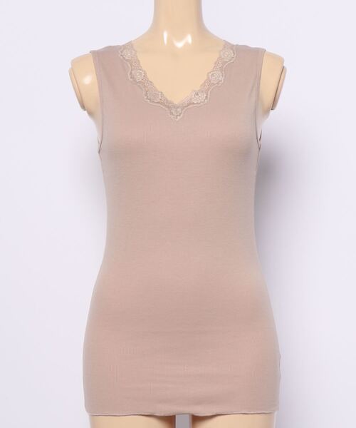 Doux archives（ドゥアルシーヴ）の「テレコレースキャミソール（キャミソール・レディース・グレイッシュベージュ/オフホワイト/ブラック/杢グレー・MEDIUM）」の9枚目の写真