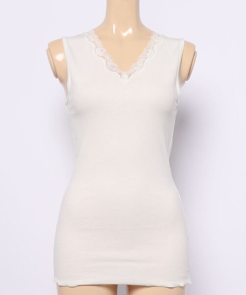 Doux archives（ドゥアルシーヴ）の「テレコレースキャミソール（キャミソール・レディース・グレイッシュベージュ/オフホワイト/ブラック/杢グレー・MEDIUM）」の10枚目の写真