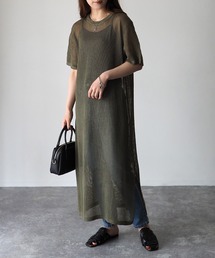 Riberry | メッシュ編み半袖ニットワンピース(ワンピース)