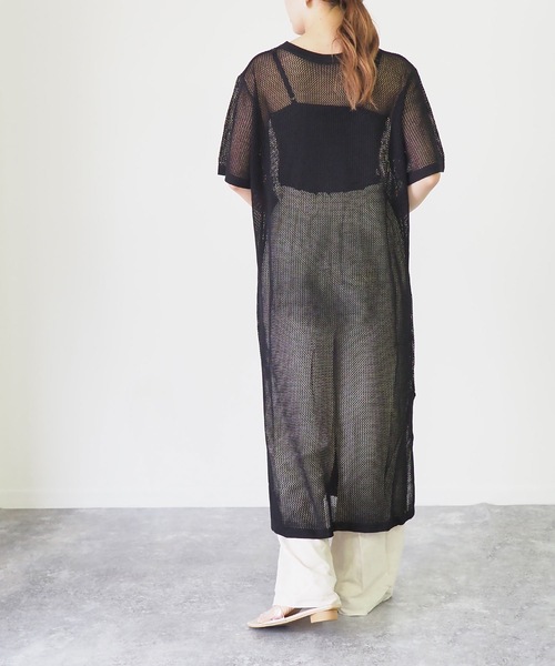 Riberry（リベリー）の「メッシュ編み半袖ニットワンピース（ワンピース・レディース・ブラック/ベージュ/オフホワイト/カーキ・MEDIUM）」の11枚目の写真