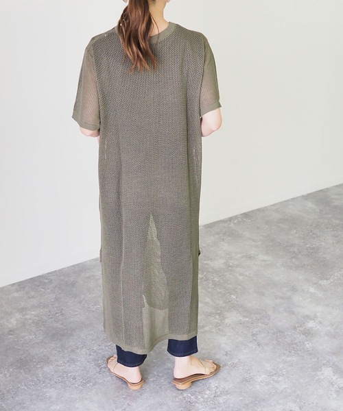 Riberry（リベリー）の「メッシュ編み半袖ニットワンピース（ワンピース・レディース・ブラック/ベージュ/オフホワイト/カーキ・MEDIUM）」の21枚目の写真