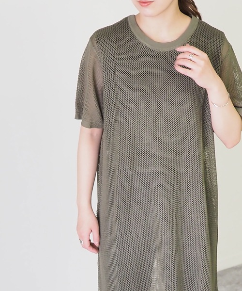 Riberry（リベリー）の「メッシュ編み半袖ニットワンピース（ワンピース・レディース・ブラック/ベージュ/オフホワイト/カーキ・MEDIUM）」の22枚目の写真