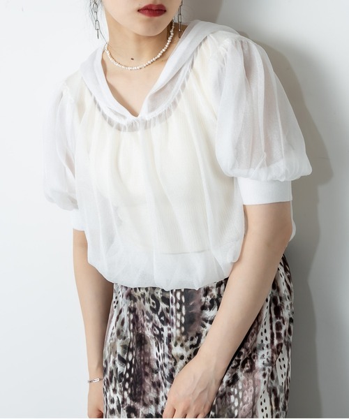 RASVOA（ラスボア）の「パフスリーブシアートップス（パーカー・レディース・ブラック/グレー/オフホワイト/グレイッシュベージュ・FREE）」の2枚目の写真