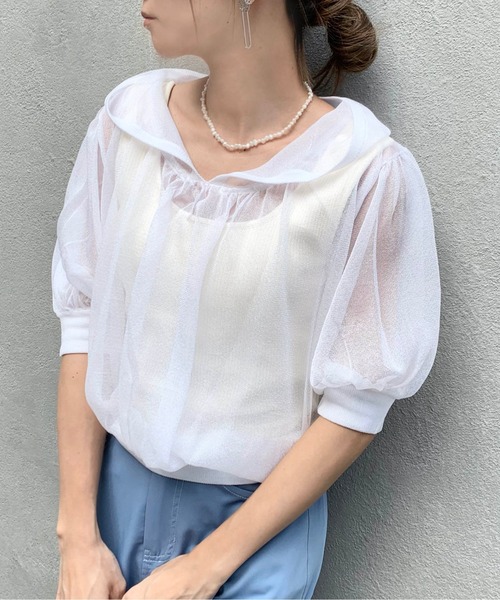 RASVOA（ラスボア）の「パフスリーブシアートップス（パーカー・レディース・ブラック/グレー/オフホワイト/グレイッシュベージュ・FREE）」の21枚目の写真