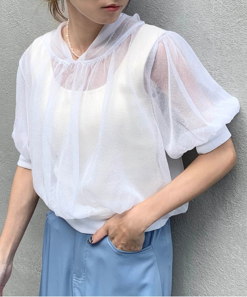 RASVOA（ラスボア）の「パフスリーブシアートップス（パーカー・レディース・ブラック/グレー/オフホワイト/グレイッシュベージュ・FREE）」の9枚目の写真