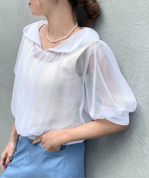 RASVOA（ラスボア）の「パフスリーブシアートップス（パーカー・レディース・ブラック/グレー/オフホワイト/グレイッシュベージュ・FREE）」の16枚目の写真