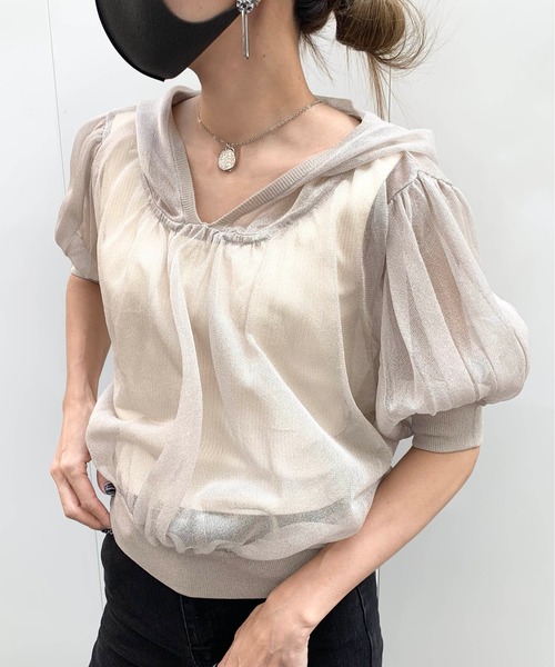 RASVOA（ラスボア）の「パフスリーブシアートップス（パーカー・レディース・ブラック/グレー/オフホワイト/グレイッシュベージュ・FREE）」の20枚目の写真