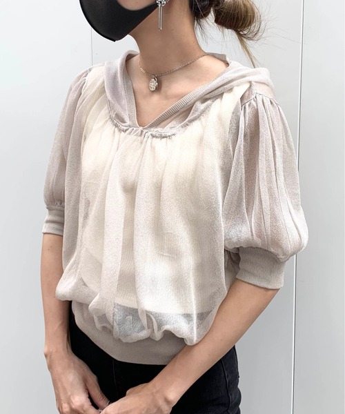 RASVOA（ラスボア）の「パフスリーブシアートップス（パーカー・レディース・ブラック/グレー/オフホワイト/グレイッシュベージュ・FREE）」の17枚目の写真