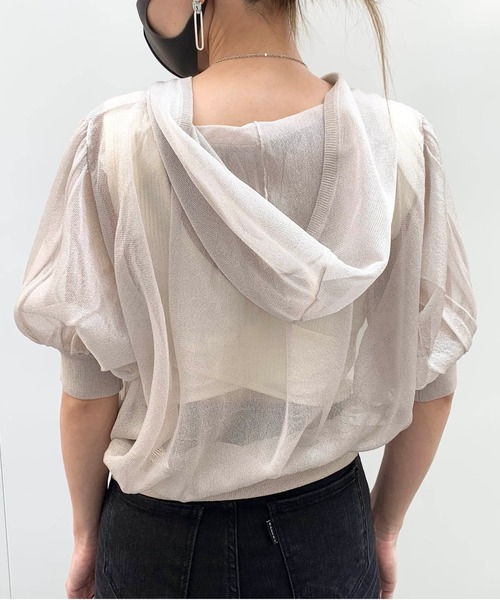 RASVOA（ラスボア）の「パフスリーブシアートップス（パーカー・レディース・ブラック/グレー/オフホワイト/グレイッシュベージュ・FREE）」の8枚目の写真