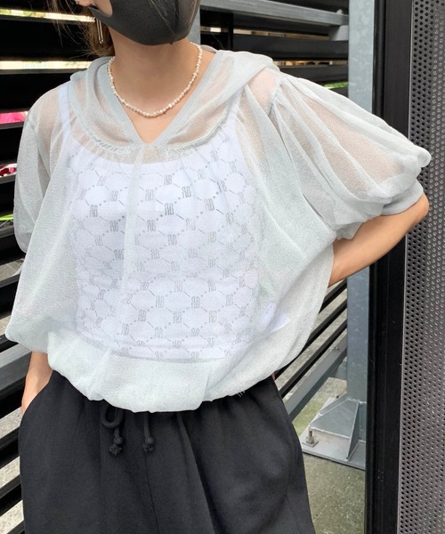 RASVOA（ラスボア）の「パフスリーブシアートップス（パーカー・レディース・ブラック/グレー/オフホワイト/グレイッシュベージュ・FREE）」の6枚目の写真