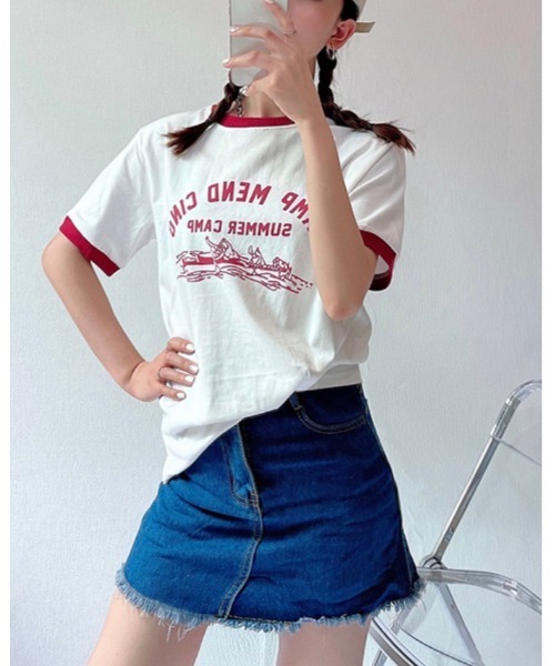 DAIS-Y（デイジー）の「イラストプリントリンガーTシャツ（Tシャツ/カットソー・レディース・ホワイト/ネイビー/グレー・FREE）」の2枚目の写真