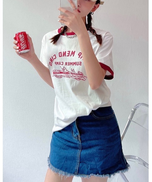 DAIS-Y（デイジー）の「イラストプリントリンガーTシャツ（Tシャツ/カットソー・レディース・ホワイト/ネイビー/グレー・FREE）」の7枚目の写真