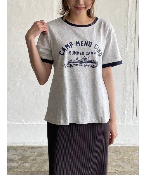 DAIS-Y（デイジー）の「イラストプリントリンガーTシャツ（Tシャツ/カットソー・レディース・ホワイト/ネイビー/グレー・FREE）」の21枚目の写真