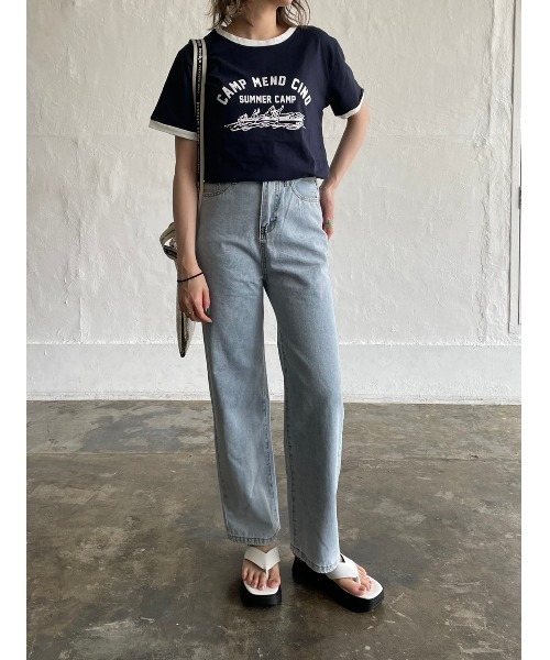 DAIS-Y（デイジー）の「イラストプリントリンガーTシャツ（Tシャツ/カットソー・レディース・ホワイト/ネイビー/グレー・FREE）」の22枚目の写真