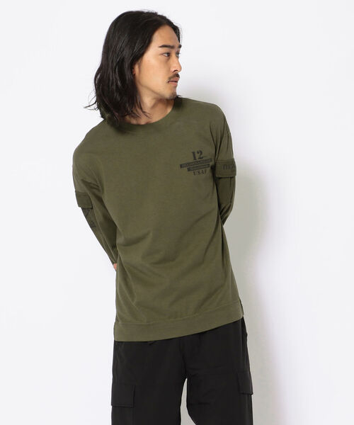 AVIREX（アヴィレックス）の「フェイドウォッシュ ファティーグ 長袖 Tシャツ / LS FADE WASH FATIGUE T-SHIRT / アヴィレックス / AVIREX（Tシャツ/カットソー・メンズ・ブラック/オフホワイト/ブラウン系カモフラージュ/オリーブ・MEDIUM/LARGE/X-LARGE/XX-LARGE）」の4枚目の写真