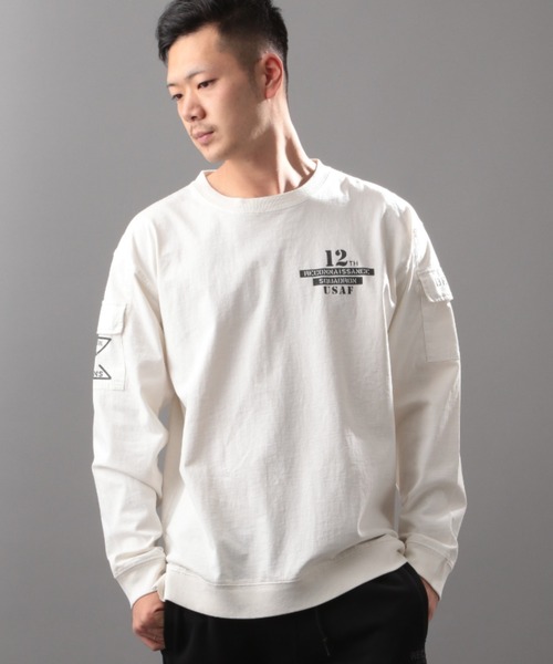 AVIREX（アヴィレックス）の「フェイドウォッシュ ファティーグ 長袖 Tシャツ / LS FADE WASH FATIGUE T-SHIRT / アヴィレックス / AVIREX（Tシャツ/カットソー・メンズ・ブラック/オフホワイト/ブラウン系カモフラージュ/オリーブ・MEDIUM/LARGE/X-LARGE/XX-LARGE）」の2枚目の写真
