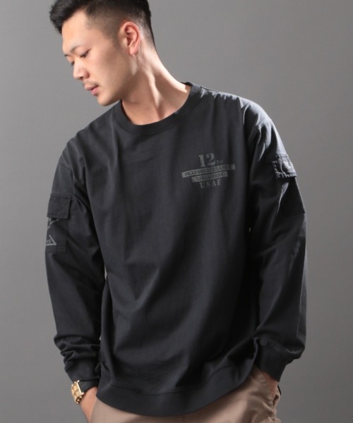 AVIREX（アヴィレックス）の「フェイドウォッシュ ファティーグ 長袖 Tシャツ / LS FADE WASH FATIGUE T-SHIRT / アヴィレックス / AVIREX（Tシャツ/カットソー・メンズ・ブラック/オフホワイト/ブラウン系カモフラージュ/オリーブ・MEDIUM/LARGE/X-LARGE/XX-LARGE）」の3枚目の写真