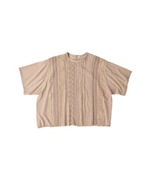 45R レースdeニットソーTシャツ フリル ネイビー 45R（フォーティファイブアール）の「レースdeニットソーTシャツ