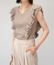 ＡＮＤＪ | ワッシャー加工ダブルフリルノースリーブトップス(Tシャツ/カットソー)