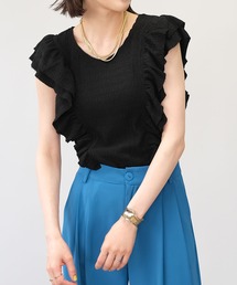 ＡＮＤＪ | ワッシャー加工ダブルフリルノースリーブトップス(Tシャツ/カットソー)