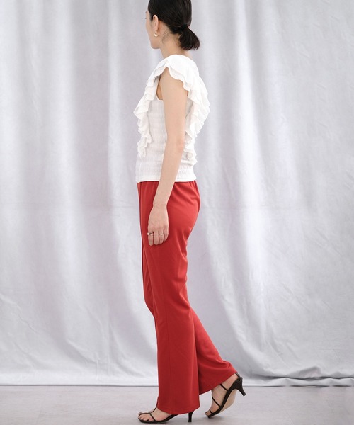 ＡＮＤＪ（アンドジェイ）の「ワッシャー加工ダブルフリルノースリーブトップス（Tシャツ/カットソー・レディース・オフホワイト/ピンク/グレイッシュベージュ/ブラック・M）」の6枚目の写真