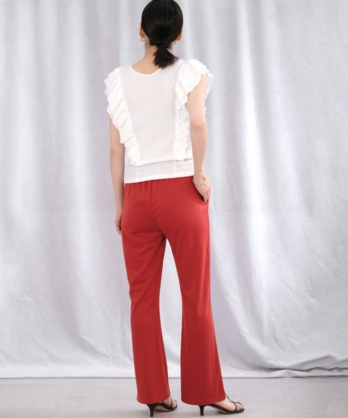 ＡＮＤＪ（アンドジェイ）の「ワッシャー加工ダブルフリルノースリーブトップス（Tシャツ/カットソー・レディース・オフホワイト/ピンク/グレイッシュベージュ/ブラック・M）」の7枚目の写真